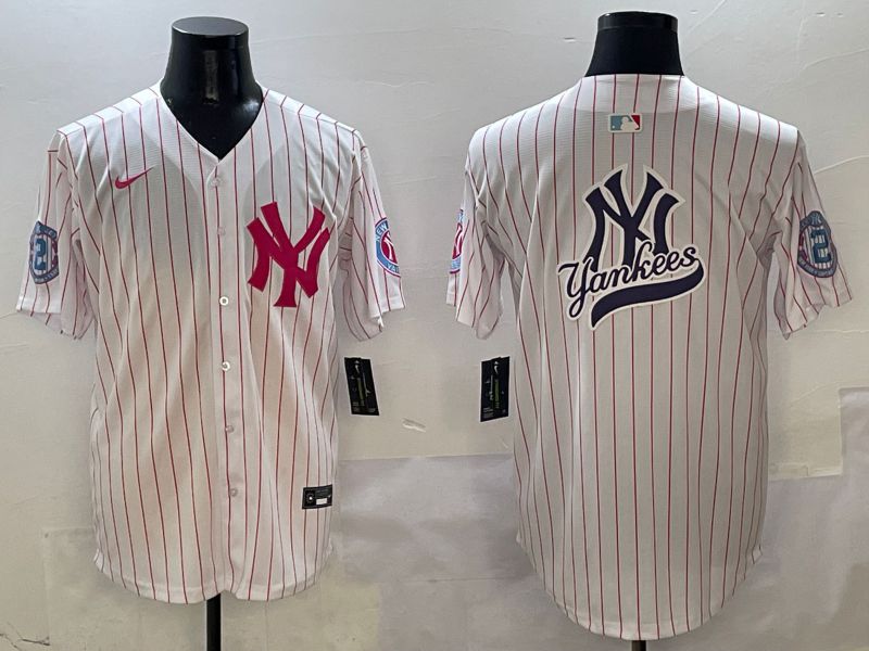 Men New York Yankees Blank White Stripe Jointly Name Nike 2025 MLB Jersey style 11